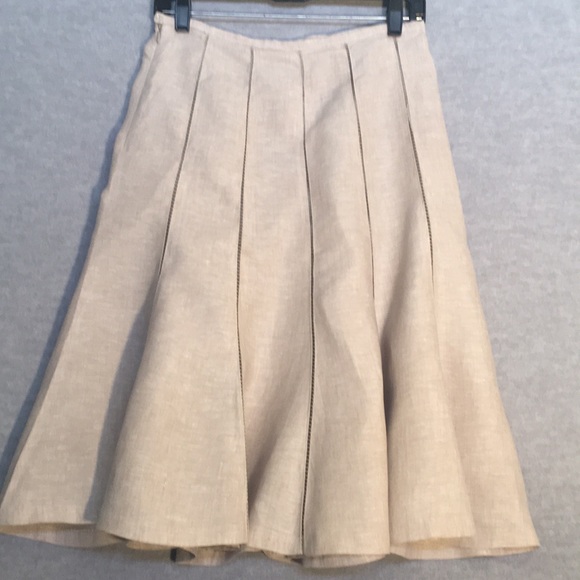 KATHRINE BARCLAY 100% Natural Linen Fully Lined 10 Gore Skater Skirt Side Zipper - Picture 2 of 15